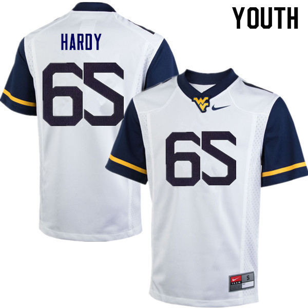 Youth #65 Isaiah Hardy West Virginia Mountaineers College Football Jerseys Sale-White - Click Image to Close